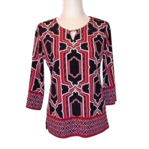 JM Collections Printed Top w. Sparkly Gold Studs